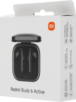 Гарнитура вкладыши Xiaomi Buds 6 Active M2344E1 черный беспроводные bluetooth в ушной раковине (BHR8396GL) - купить недорого с доставкой в интернет-магазине