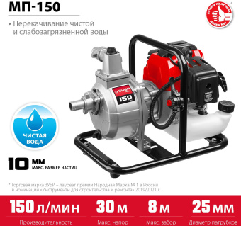 Мотопомпа Зубр Мастер МП-150 150л/мин для чист.воды - купить недорого с доставкой в интернет-магазине