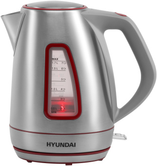 Чайник электрический Hyundai HYK-S3601 1.7л. 2000Вт серебристый/красный (корпус: нержавеющая сталь) - купить недорого с доставкой в интернет-магазине