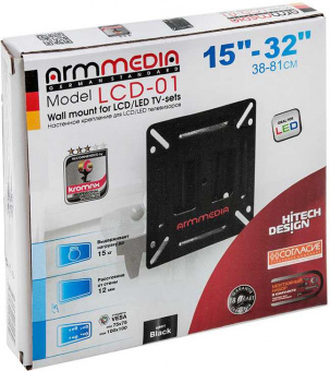 Кронштейн для телевизора Arm Media LCD-01 черный 15"-32" макс.15кг настенный фиксированный - купить недорого с доставкой в интернет-магазине