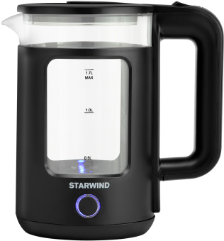 Чайник электрический Starwind SKG1053 1.7л. 1800Вт черный корпус: стекло - купить недорого с доставкой в интернет-магазине