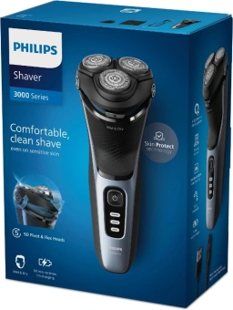 Бритва роторная Philips S3243/12 реж.эл.:3 питан.:аккум. голубой/серебристый - купить недорого с доставкой в интернет-магазине