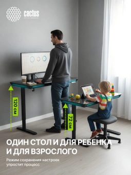 Стол для компьютера Cactus CS-EGD-LED электропривод столешница закаленное стекло черный каркас черный 120x72x60см (CS-EGD-BK-LED) - купить недорого с доставкой в интернет-магазине
