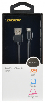 Кабель Digma MICROUSB-2M-BLK USB (m)-micro USB (m) 2м черный - купить недорого с доставкой в интернет-магазине