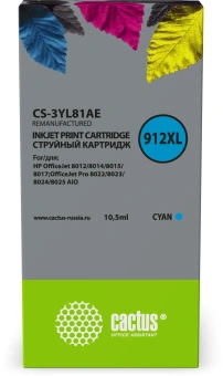 Картридж струйный Cactus CS-3YL81AE 912XL голубой (10.5мл) для HP OfficeJet 8012/8014/8015/8017;OfficeJet Pro 8022/8023/8024/8025 AIO с чипом - купить недорого с доставкой в интернет-магазине