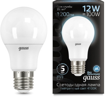 Лампа светодиодная Gauss A60 12Вт цок.:E27 шар 220B 4100K св.свеч.бел.ней. A60 (упак.:10шт) (102502212) - купить недорого с доставкой в интернет-магазине