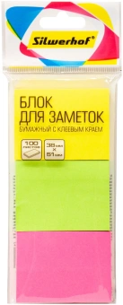 Блок самоклеящийся бумажный Silwerhof 38x51мм 100лист. 75г/м2 неон ассорти европодвес (упак.:3шт) - купить недорого с доставкой в интернет-магазине