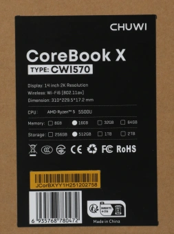Ноутбук Chuwi Corebook X Ryzen 5 5500U 16Gb SSD512Gb AMD Radeon Rx Vega 7 14" IPS 2K (2160x1440) Windows 11 Home grey WiFi BT Cam 4000mAh - купить недорого с доставкой в интернет-магазине