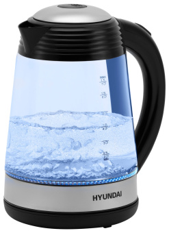 Чайник электрический Hyundai HYK-G3803 1.7л. 2200Вт черный/серебристый корпус: стекло - купить недорого с доставкой в интернет-магазине