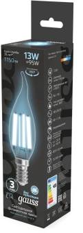 Лампа филам. Gauss Filament 13Вт цок.:E14 свеча 220B св.свеч.бел.нейт. (упак.:10шт) (104801213) - купить недорого с доставкой в интернет-магазине