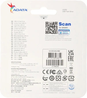 Флеш Диск A-Data 64GB UV250 AUV250-64G-RBK USB2.0 серебристый - купить недорого с доставкой в интернет-магазине
