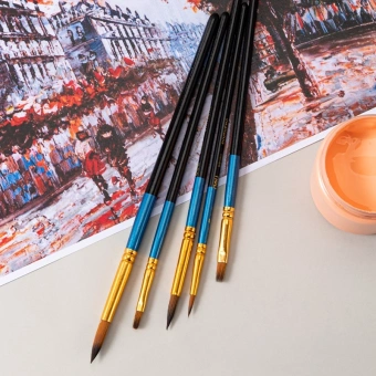 Набор кистей Deli EC406 синтетика (наб.5шт) синт.кругл.№1,3,5/синт.плос.№5,8 - купить недорого с доставкой в интернет-магазине