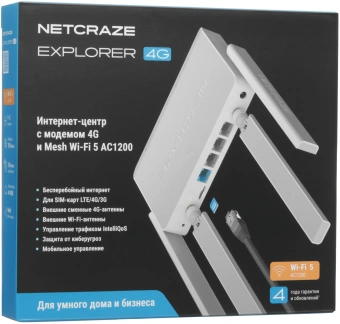 Роутер беспроводной Keenetic Netcraze Explorer 4G (NC-4910) AC1200 10/100BASE-TX/4G cat. 4 белый - купить недорого с доставкой в интернет-магазине