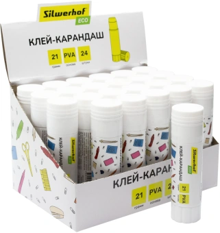Клей-карандаш Silwerhof Eco 21гр ПВА дисплей картонный - купить недорого с доставкой в интернет-магазине