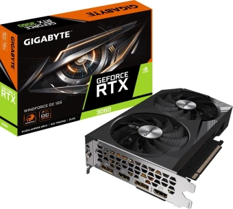 Видеокарта Gigabyte PCI-E 4.0 GV-N3060WF2OC-12GD 2.0 NVIDIA GeForce RTX 3060 12Gb 192bit GDDR6 1792/15000 HDMIx2 DPx2 HDCP Ret - купить недорого с доставкой в интернет-магазине