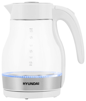 Чайник электрический Hyundai HYK-G3802 1.7л. 2200Вт белый/серебристый корпус: стекло - купить недорого с доставкой в интернет-магазине