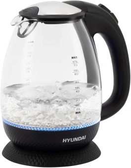 Чайник электрический Hyundai HYK-G3804 1.7л. 2200Вт черный корпус: стекло - купить недорого с доставкой в интернет-магазине