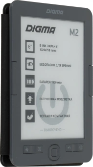 Электронная книга Digma M2 6" E-ink HD Pearl 758x1024 600MHz 128Mb/4Gb/SD/microSDHC/подсветка дисплея темно-серый (в компл.:обложка) - купить недорого с доставкой в интернет-магазине