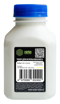 Тонер Cactus CS-TBRCHUY-60 желтый флакон 60гр. для принтера Brother Color Universal TN-230/241/213/217/320/421 - купить недорого с доставкой в интернет-магазине