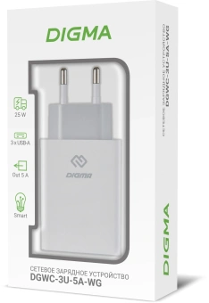 Сетевое зар./устр. Digma DGWC-3U-5A-WG 30W 3A (PD+QC) 3xUSB универсальное белый - купить недорого с доставкой в интернет-магазине