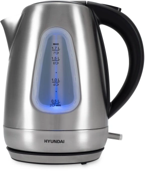 Чайник электрический Hyundai HYK-S7407 1.7л. 2200Вт серебристый матовый/черный корпус: металл - купить недорого с доставкой в интернет-магазине