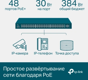 Коммутатор TP-Link SG3452P (L2+) 48x1Гбит/с 4SFP 48PoE+ 384W управляемый - купить недорого с доставкой в интернет-магазине