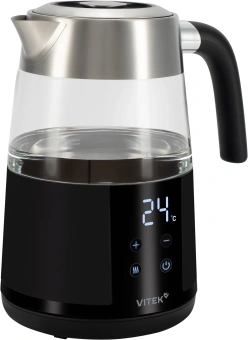 Чайник электрический Vitek VT-WK1044 1.7л. 2200Вт черный/серебристый корпус: стекло/пластик - купить недорого с доставкой в интернет-магазине