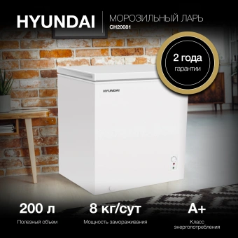 Морозильный ларь Hyundai CH20081 белый 82Вт - купить недорого с доставкой в интернет-магазине