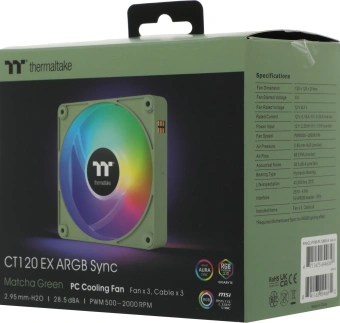 Вентилятор для корпуса Thermaltake CT120 EX Sync Matcha ARGB 120х120x25 зеленый 4-pin 28.5дБ (упак.:3шт) (CL-F196-PL12MG-A) Ret - купить недорого с доставкой в интернет-магазине