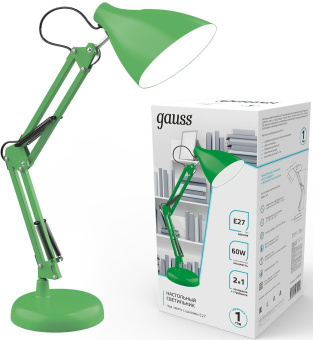 Светильник Gauss GT0033 настольный на струбцине/основание E27 зеленый 60Вт - купить недорого с доставкой в интернет-магазине
