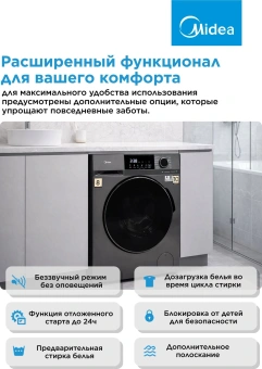 Стиральная машина Midea MFC3814BSW47/S класс: A загр.фронтальная макс.:8кг темно-серебристый инвертор - купить недорого с доставкой в интернет-магазине