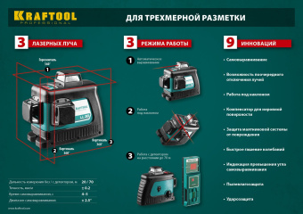 Нивелир лазерн. Kraftool 34640-3 цв.луч. красный 3луч. - купить недорого с доставкой в интернет-магазине