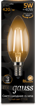 Лампа филам. Gauss 5Вт цок.:E14 свеча 220B св.свеч.бел.теп. C37 (упак.:10шт) (103801105) - купить недорого с доставкой в интернет-магазине