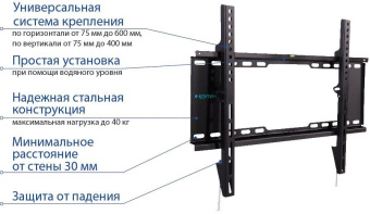 Кронштейн для телевизора Kromax IDEAL-101 черный 32"-90" макс.40кг настенный фиксированный - купить недорого с доставкой в интернет-магазине