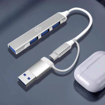 Разветвитель USB-C + USB-A Digma DHUB-4USB-AC-3.0 4порт. серебристый - купить недорого с доставкой в интернет-магазине