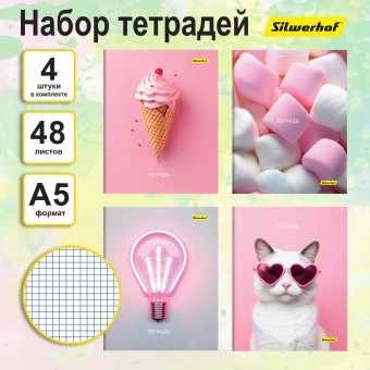 Набор тетрадей Silwerhof 48л. клет. A5 4диз. мел.карт. вод.лак скрепка (упак.:4шт) - купить недорого с доставкой в интернет-магазине