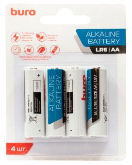 Батарея Buro Alkaline LR6 AA (4шт) блистер - купить недорого с доставкой в интернет-магазине