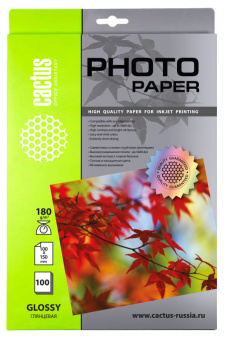 Фотобумага Cactus CS-GA6180100 10x15/180г/м2/белый/100л. глянцевое для струйной печати - купить недорого с доставкой в интернет-магазине