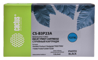 Картридж струйный Cactus CS-B3P23A №727 фото черный (130мл) для HP DJ T920/T1500 - купить недорого с доставкой в интернет-магазине
