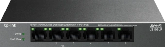 Коммутатор TP-Link LS106LP (L2) 6x100Мбит/с 4PoE 41W неуправляемый - купить недорого с доставкой в интернет-магазине