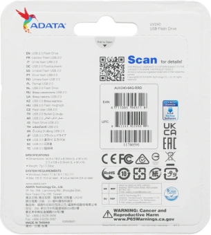 Флеш Диск A-Data 64GB UV240 AUV240-64G-RRD USB2.0 красный - купить недорого с доставкой в интернет-магазине