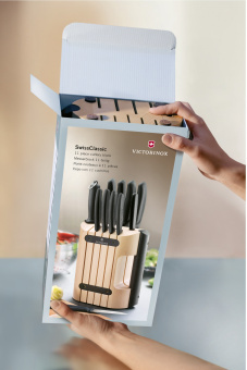 Набор ножей кухон. Victorinox Swiss Classic Swiss Classic (6.7153.11) компл.:11предм. с подставкой черный подар.коробка - купить недорого с доставкой в интернет-магазине