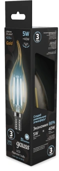 Лампа филам. Gauss Filament 5Вт цок.:E14 свеча 220B св.свеч.бел.нейт. (упак.:10шт) (104801805) - купить недорого с доставкой в интернет-магазине