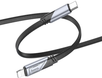 Кабель Hoco U119 Machine PD iP USB Type-C (m)-Lightning (m) 1.2м черный коробка плоский - купить недорого с доставкой в интернет-магазине