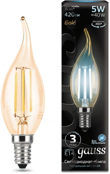 Лампа филам. Gauss Filament 5Вт цок.:E14 свеча 220B св.свеч.бел.нейт. (упак.:10шт) (104801805) - купить недорого с доставкой в интернет-магазине