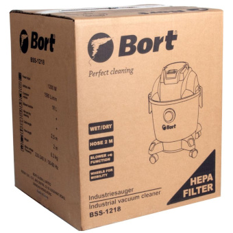 Строительный пылесос Bort BSS-1218 1200Вт (уборка: сухая/влажная) синий - купить недорого с доставкой в интернет-магазине