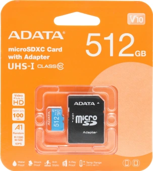 Флеш карта microSDXC 512GB A-Data AUSDX512GUICL10A1-RA1 Premier Pro + adapter - купить недорого с доставкой в интернет-магазине