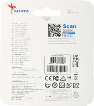 Флеш Диск A-Data 64GB Classic C008 AC008-64G-RWE USB2.0 синий/белый - купить недорого с доставкой в интернет-магазине