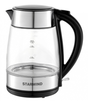 Чайник электрический Starwind SKG3026 1.7л. 2200Вт черный/серебристый корпус: стекло - купить недорого с доставкой в интернет-магазине
