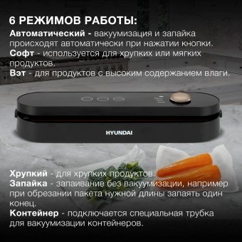 Вакуумный упаковщик Hyundai HY-VA3003 110Вт шир.пак.:30см черный/серый - купить недорого с доставкой в интернет-магазине